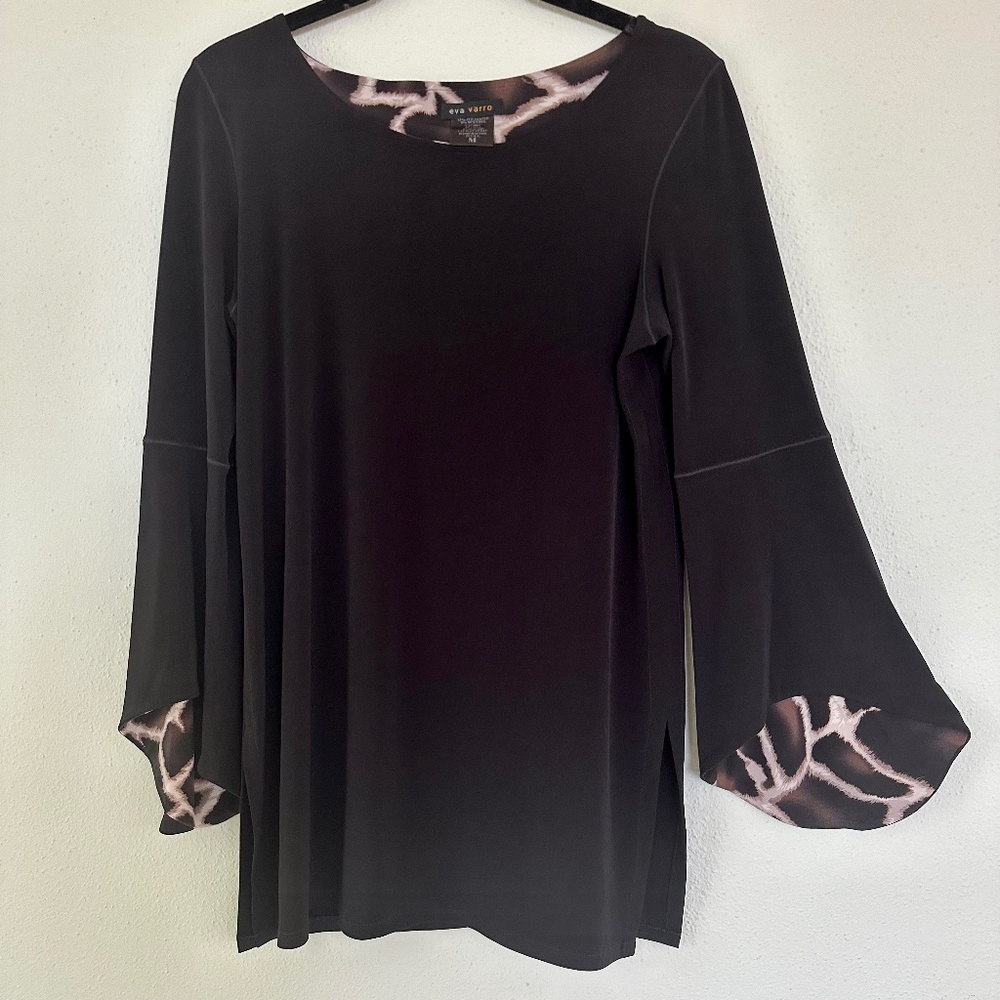 Boat Neck Black Eva Varro Tunic with Peekaboo Sleeve detail Size M